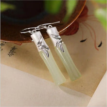 Load image into Gallery viewer, Bamboo Presages Safety Gray Jade Bamboo Earrings 925 Sterling Silver Bamboo Leaf Hetian Jade Bamboo Earrings Han Chinese Clothin
