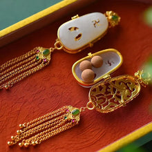 Load image into Gallery viewer, Tassel Perfume Bag Pendant Gold-Plated Inlaid Natural Hetian Jade Seamless Buddha Can Be Opened Niche for a Statue of the Buddha
