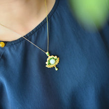 Load image into Gallery viewer, S925 Silver Inlaid Hetian Jade Lotus Beads Pendant Vintage Unique Women Enamel Lotus Pendant
