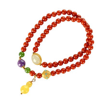Load image into Gallery viewer, Southern Red Agate round Beads Sterling Silver Beeswax Fu Lu Gourd Duobao Fashion Temperament Double Circle Bracelet
