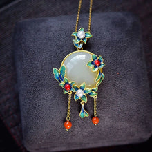 Load image into Gallery viewer, Jinlan Chinese Style Burnt Blue Vintage S925 Silver Plated Hotian Jade Pendant Sweater Chain Jade Pendant Female Elegant Necklac
