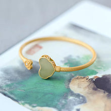 Load image into Gallery viewer, S925 Sterling Silver Gold-Plated Ruyi Gray Jade Bracelet Ancient Style Inlaid Natural Hetian Jade Ginkgo Leaf Chinese Style
