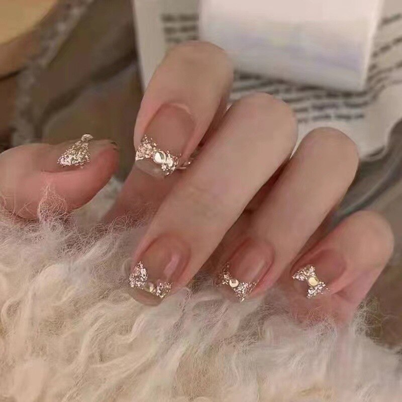 24Ps Leopard chain white long Wearing Reusable False Nails Art Ballerina Press On Nail Tips Full Cover Artificial Fake Nails Set