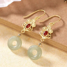 Load image into Gallery viewer, Natural Hetian Gray Jade Eardrops Women&#39;s Peace Buckle Long and Simple Earrings Niche Ornament
