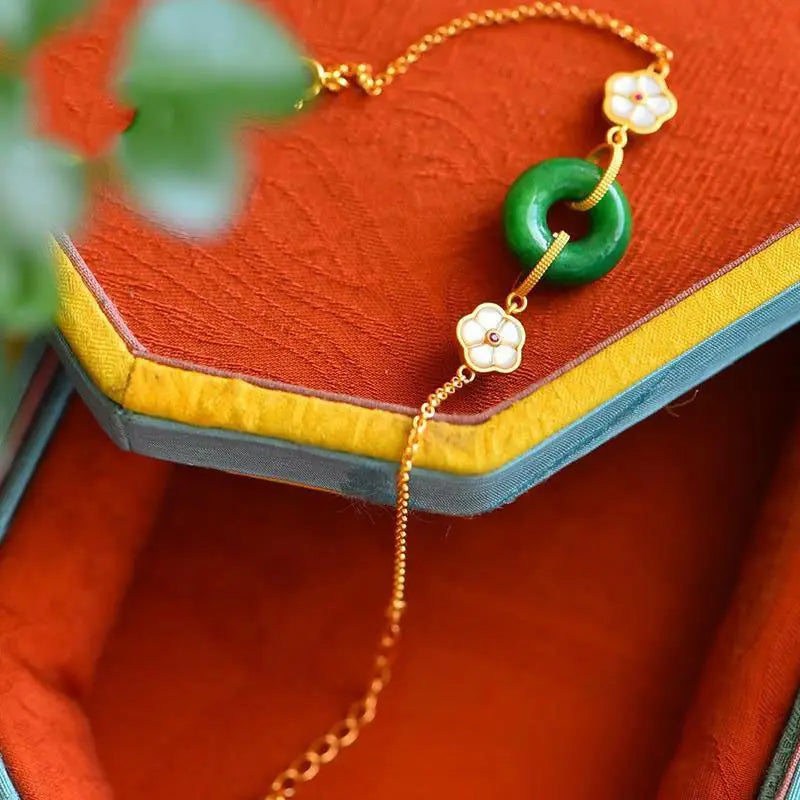 New Ancient Heritage Emerald Lucky Bamboo Pendant Alluvial Gold Necklace Women's Yellow Gold Plated Necklace Safety Buckle