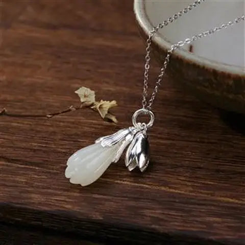 S925 Sterling Silver Classical Hetian Jade Magnolia Lady Simple Small Exquisite Jade Pendant Women