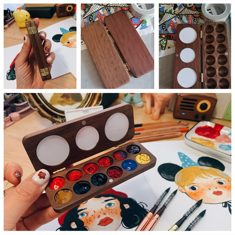 Portable Wooden Handmade Watercolor Paint Box