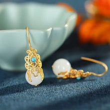 Load image into Gallery viewer, Natural Hetian Jade White Jade round Beads Ear Hook S925 Sterling Silver Ethnic Style Chinese Ancient Style Super Fairy Court
