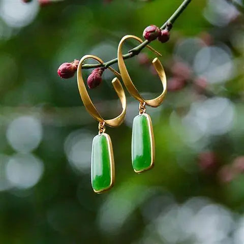 Original Natural Hetian Jade Green Jade Chinese Style Earrings S925 Sterling Silver Jade Eardrops Classical Elegant Fashion