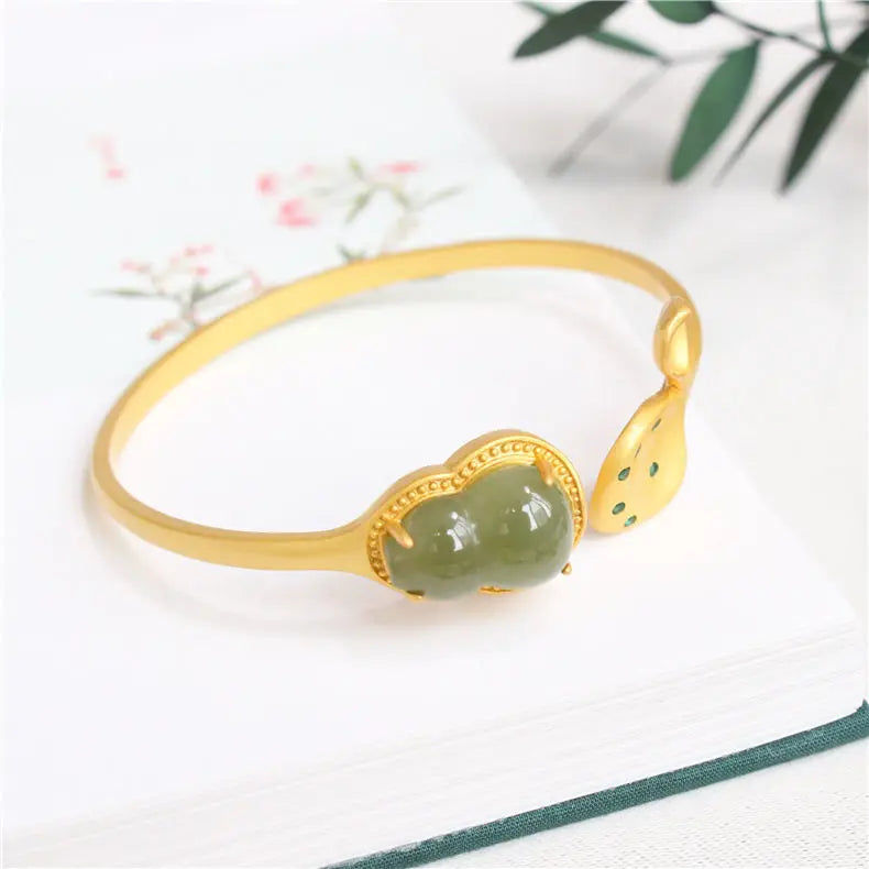 S925 Sterling Silver Natural Hetian Gray Jade Jasper Gourd Bracelet Aesthetic Style Simple Vintage Court Style Hand Jewelry