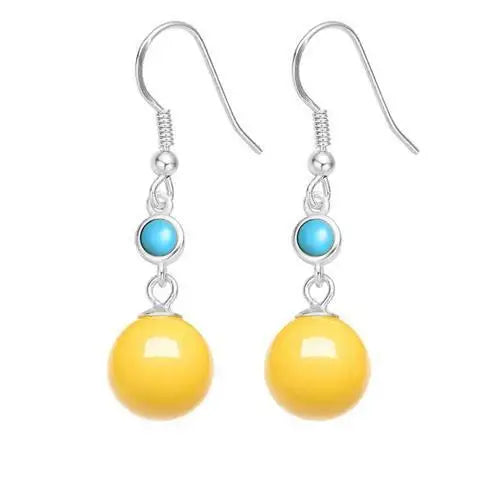 S9s25 Sterling Silver with Green Pine Amber Beeswax Eardrops Genuine Amber Earrings Long Gift for Ladies Mother
