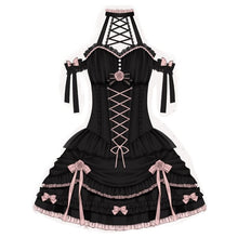 Load image into Gallery viewer, Black Pink Bow Lace Ruffles Party Dresses Girls
