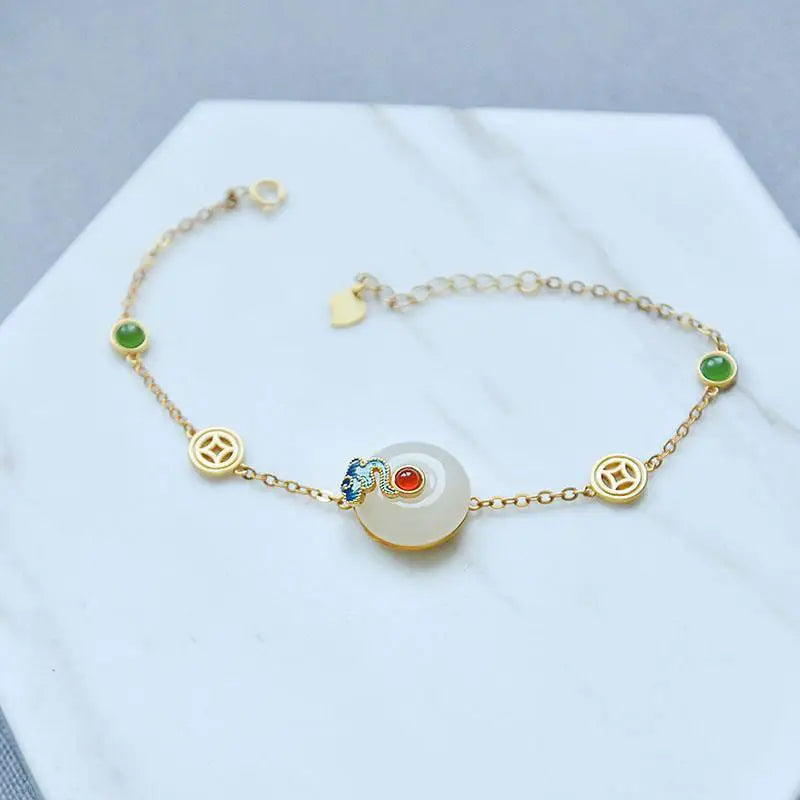 Natural Hetian Jade White Jade Peace Buckle S925 Sterling Silver Fashion Popular Simplicity Trendy Vintage and Little Fresh Brac