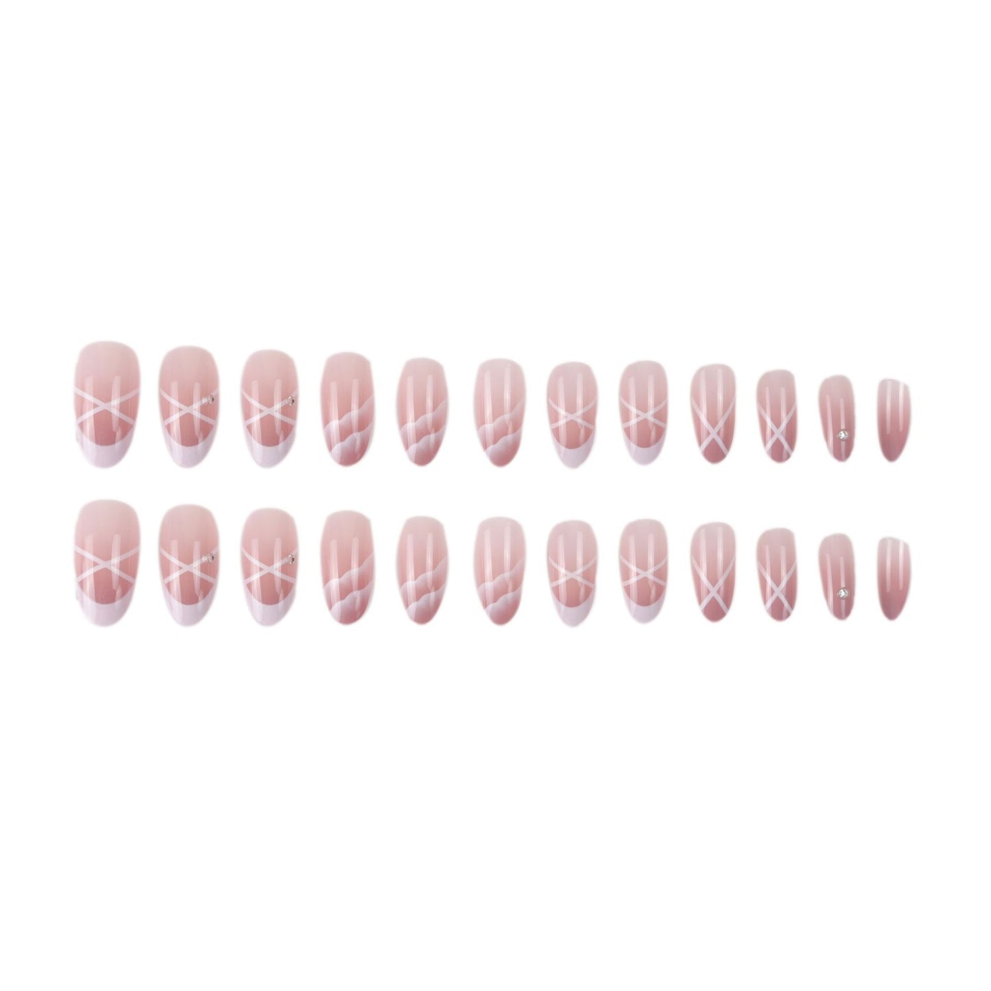 24P Round Head Point Drill White French Manicure Gradient Nail Art Full Cover Artificial Fake Nails Wearing Reusable False Nails