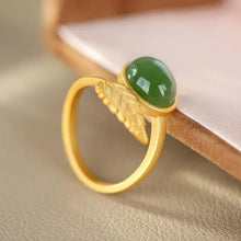 Load image into Gallery viewer, Authentic Hetian Jade Ring Female S925 Silver Gilding Inlaid Gray Jade Temperament Ring Vintage Court Style Descendants of the
