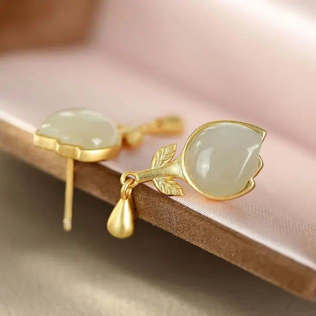 S925 Sterling Silver Inlaid Natural Hetian Jade Earrings Simple and Stylish Personality Exquisite Small and Creative Stud Earrin