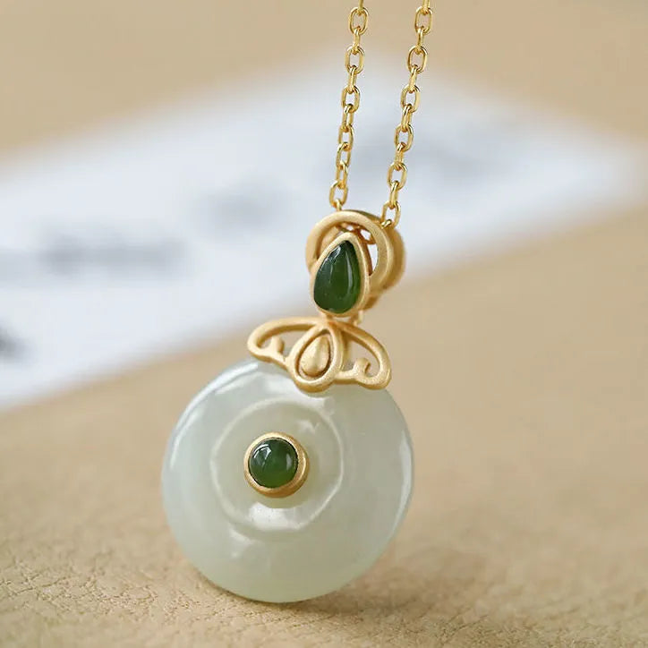 Hetian Jade Safety Buckle Pendant Women's Simple Elegant Retro S925 Sterling Silver Gold-Plated Gray Jade Necklace