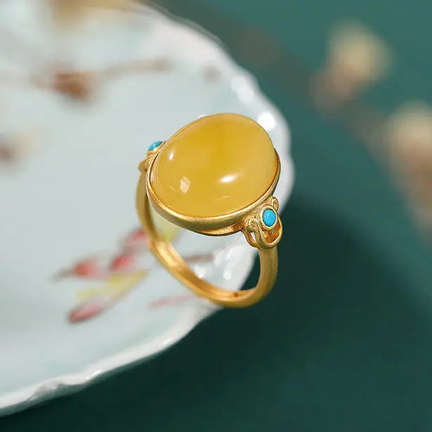 Natural Hetian Jade Topaz S925 Sterling Silver Ring Fashion Popular All-Match Simple Trendy Classic Women's Jewelry
