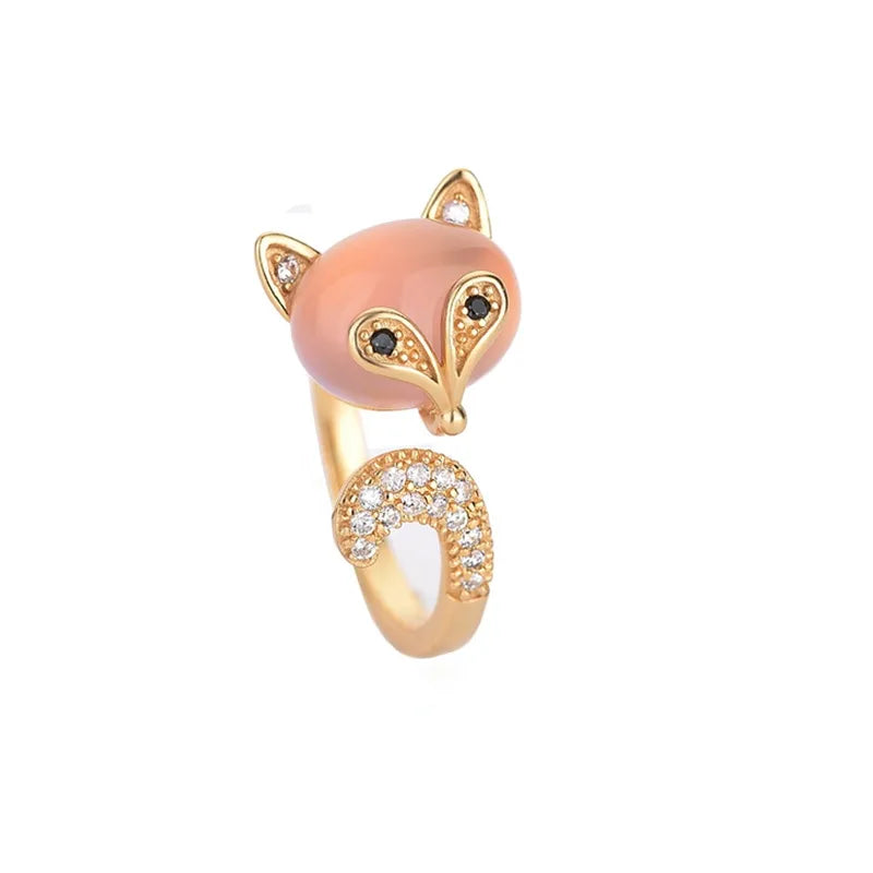 Creative Design Fox Inlaid Natural Chalcedony Ring Special-Interest Design Affordable Luxury Fashion Index Finger Trendy Hand