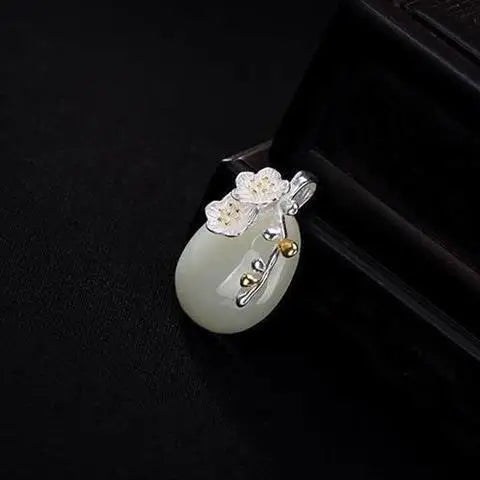 Original S925 Sterling Silver Inlaid Natural Hetian Jade White Jade Plum Blossom Lady High-End All-Match Pendant Fidelity