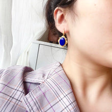 Load image into Gallery viewer, Original Design Natural Lapis Lazuli Egg Surface Earrings S925 Sterling Silver Inlaid Gilding Color Retaining Craft Fashion Fash
