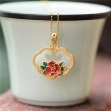 Load image into Gallery viewer, Hotian Jade Pendant Women&#39;s Sterling Silver Retro Chinese Style Court Enamel Necklace Clavicle Chain Lock of Good Wishes New
