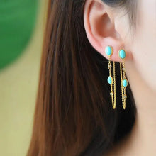 Load image into Gallery viewer, Natural Sleeping Beauty Turquoise Earrings Long Tassel Style S925 Sterling Silver Gold-Plated Stud Earring Exquisite and Versati
