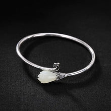 Load image into Gallery viewer, Original S925 Sterling Silver Antique Hetian Jade White Jade Magnolia Ancient Style Fresh Phoenix Female Open-End Bangle
