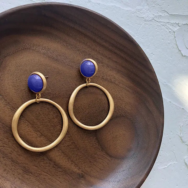 Natural Hetian Jade Lapis Lazuli Stud Earrings Vintage European and American Style Large Circle Earrings Temperamental, Simple