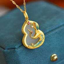 Load image into Gallery viewer, Natural Hetian Jade White Jade Calabash Pendent S925 Silver Plated with Zircon Dazzling Antique Phoenix Pendant Clavicle Chain
