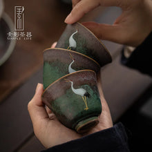 Load image into Gallery viewer, Hand-painted Crane Japanese Vintage Ceramic Tea Cup
