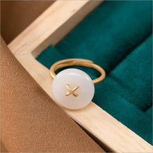 Load image into Gallery viewer, S925 Sterling Silver Gold-Plated Natural Hetian Jade White Jade Peace Buckle Ring Girls Fashion Personality Simple Opening Ring
