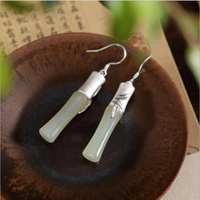 Load image into Gallery viewer, Bamboo Presages Safety Gray Jade Bamboo Earrings 925 Sterling Silver Bamboo Leaf Hetian Jade Bamboo Earrings Han Chinese Clothin
