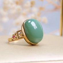 Load image into Gallery viewer, Natural Hetian Jade Green Jade Pale Blue Pink Green Jade Ring S925 Sterling Silver Gold Plated Unstructured Pink Green Ring to G
