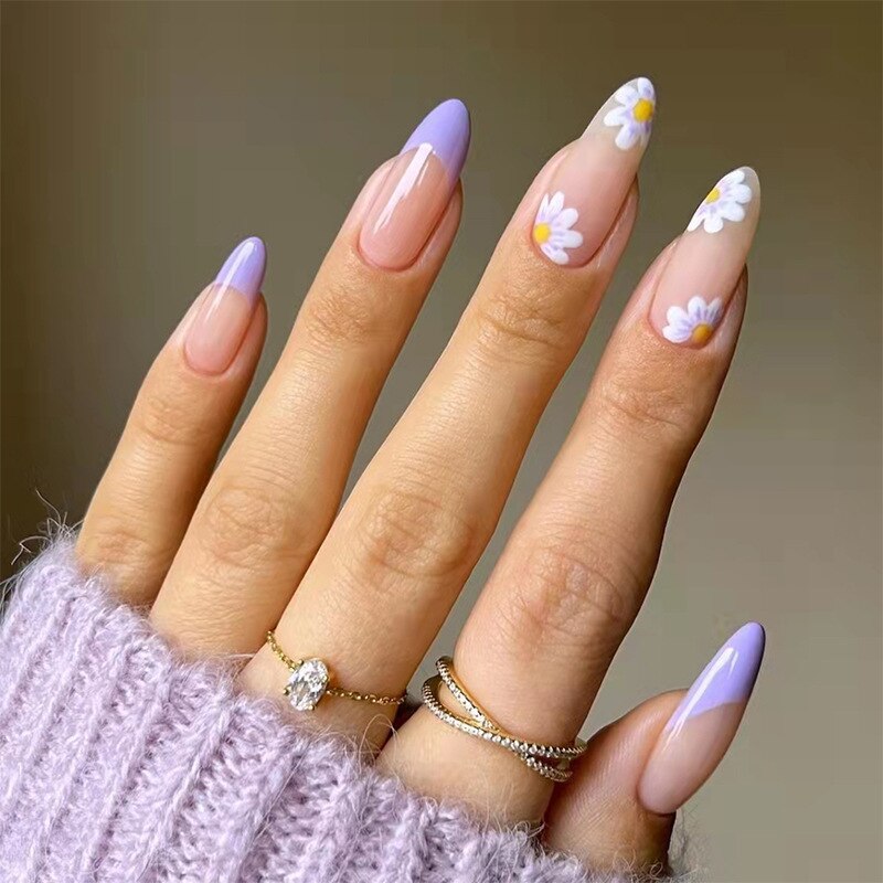 24Pcs Ballerina Press On Nail Tips Oval Head False Nails Almond Artificial Fake Nails With Glue Full Cover Press Manicure Tools