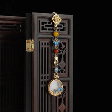Load image into Gallery viewer, Copper-Plated Gold Inlaid Imitation Hetian Jade Chinese Style Cheongsam Garment Front Decorative Button Pendant Flower Tassel
