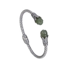 Load image into Gallery viewer, Original New S925 Sterling Silver Hetian Jade Gray Jade Personality Magnolia Antique Distressed Ladies Open-Ended Bracelet
