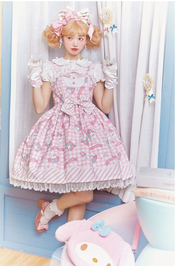 Women's Lolita Dress Sweet Cartoon Print Princess Dresses Girly Cute Bow Lace Party Strap Harajuku Kawaii Y2k Mini Vestidos
