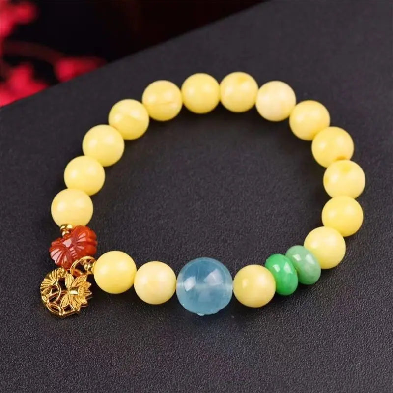 Natural Beeswax Bracelet South Red Aquamarine Bracelet Female 925 Silver Thick Gold Plated Anti-Allergy