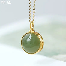Load image into Gallery viewer, Dignified Pendant Incense Box Niche for a Statue of the Buddha Hollow Jade Gold-Plated Inlaid and Tian Qing Sterling Silver S925
