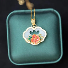 Load image into Gallery viewer, Hotian Jade Pendant Women&#39;s Sterling Silver Retro Chinese Style Court Enamel Necklace Clavicle Chain Lock of Good Wishes New
