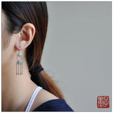 Load image into Gallery viewer, Zimojia Handmade S925 Sterling Silver Vintage Thai Silver Tassel Earrings Chinese Ethnic Style Artistic Temperament Curtain
