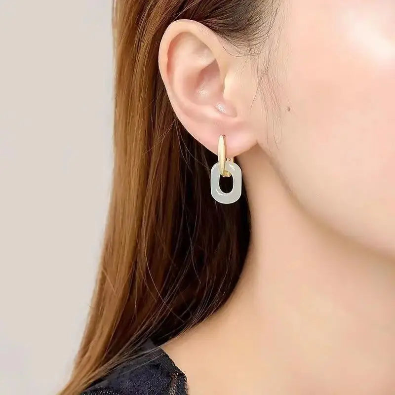 S925 Sterling Silver Natural Hetian Jade Earrings Personalized Eardrops Retro Cheongsam Earrings Jewelry Elegant Ancient Style C
