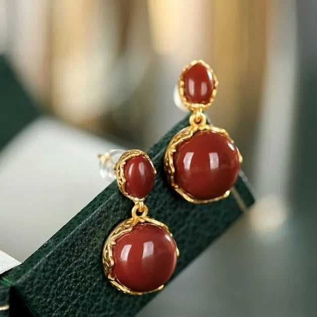 Natural South Red Agate High-Grade Earrings French Style Internet Celebrity Chanel-Style S925 Sterling Silver Eardrops Earri