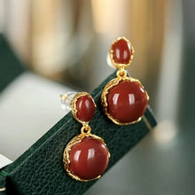 Load image into Gallery viewer, Natural South Red Agate High-Grade Earrings French Style Internet Celebrity Chanel-Style S925 Sterling Silver Eardrops Earri
