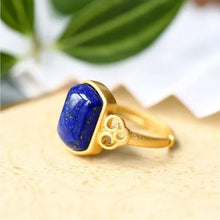 Load image into Gallery viewer, S925 Sterling Silver Gold Plated Natural Hetian Jade Elegant All-Match Classic Retro Ladies Opening Ring Ring Jewelry
