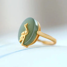 Load image into Gallery viewer, S925 Sterling Silver Egg Noodle Ring Inlaid Natural Hetian Jade Gray Jade Cloud Crane Simple Ornament
