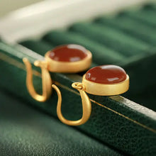 Load image into Gallery viewer, S925 Sterling Silver Inlaid Natural South Red Agate Fashion Personality Oval Retro Classic Gold Earrings Jewelry Women
