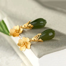 Load image into Gallery viewer, Natural Hetian Jade Orchid Sterling Silver S925 Earrings Flower Earrings Retro Fairy Ancient Style Temperament Earrings Women&#39;s
