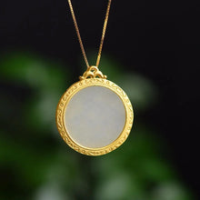 Load image into Gallery viewer, Natural Hetian Jade Necklace Female Sterling Silver Clavicle Chain Vintage Chinese Style Lotus round Plate Pendant Female Jade
